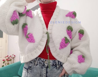 Grape Cardigan, Handmade Grape Cardigan, Strawberry Cardigan