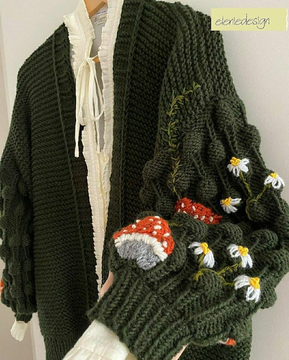 Mushroom Cardigan Mushroom Sweater Embroidered Mushroom - Etsy