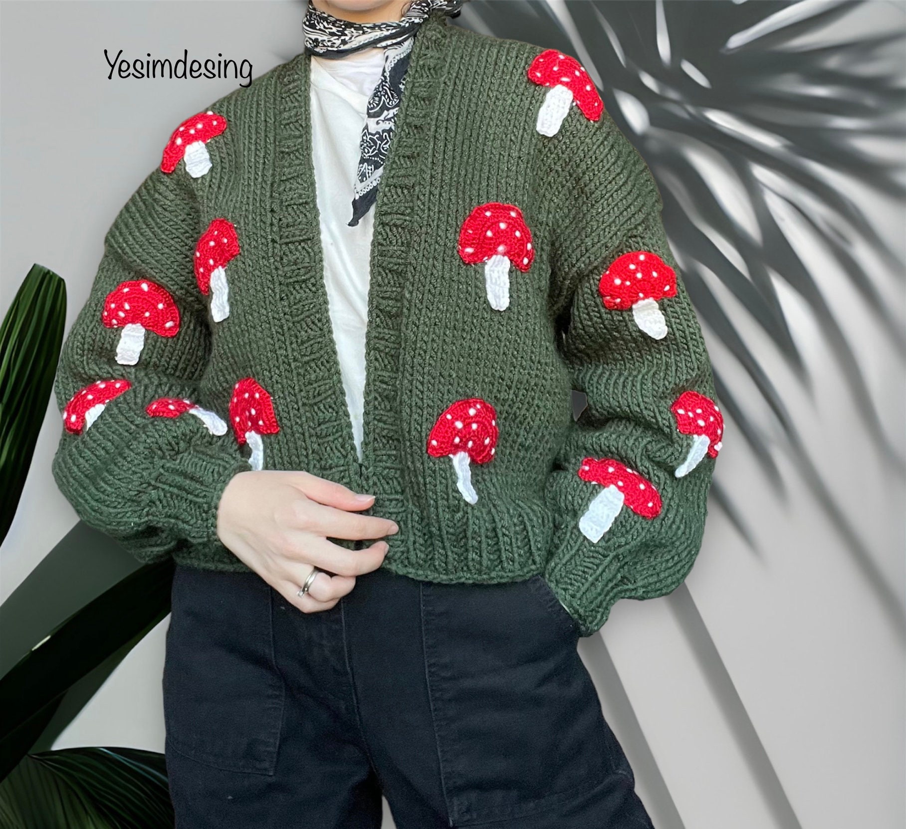 Mushroom Cardigan Mushroom Sweater Red Mushroom Embroidered Etsy