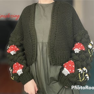Retro stripe mushroom knit cardigan main image 0