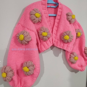Daisy Flower Cardigan: Chunky Knit Oversized Sweater