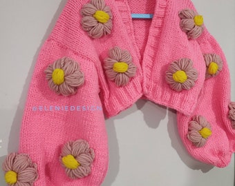 Bloemenvest voor dames | Warm zacht bloemenvest | Daisy Design Grof Vest Dames | Oversized trui dames