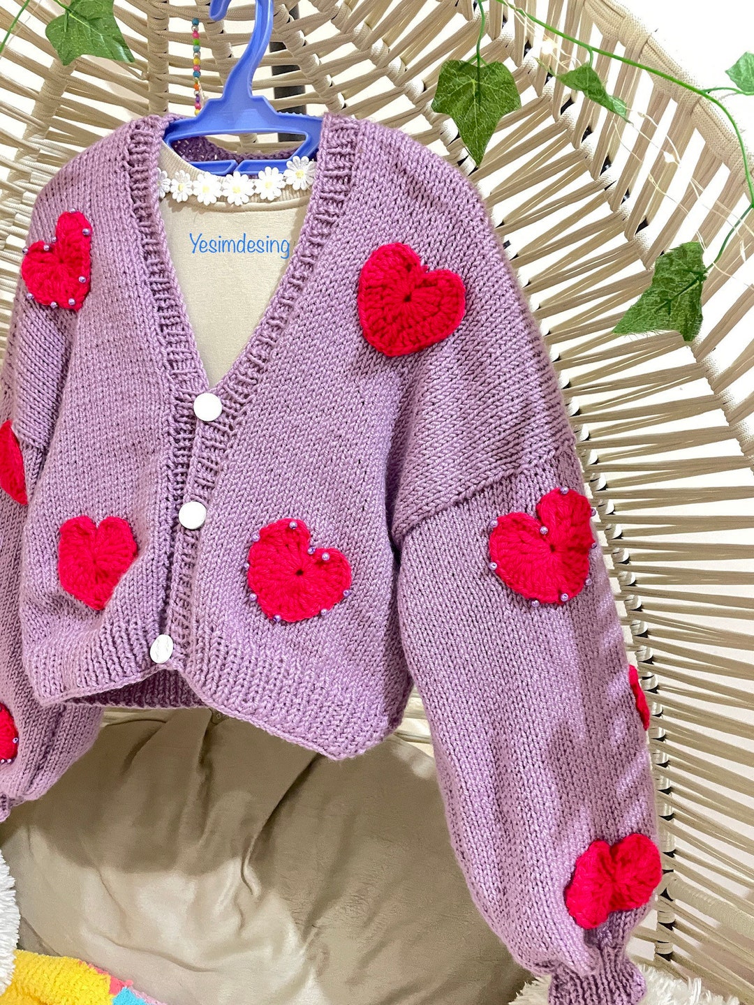 Handmade Heart Love Cardigan Pink Velvet Heart Sweater Pink Etsy