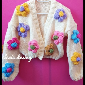 Cárdigan de punto floral hecho a mano: suéter extragrande para mujer