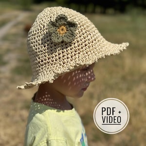 Crochet Summer Bucket Hat Pattern with Flower – Bucket Hat Tutorial + Video (PDF)