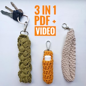 Patrón de crochet para llavero de muñeca, llavero de bálsamo labial, llavero de bálsamo labial 3 en 1, PDF + VIDEO