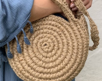 Natural jute round bag/ Crochet beach bag/ Crochet boho bag/ Jute bag/ Scandinavian style/ Handmade gift