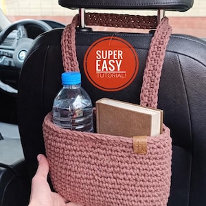 Crochet Car Korb Muster: Boho Auto Dekor PDF, süßes Auto Zubehör, Mülleimer, Mülleimer (Digitaler Download) Bild 1