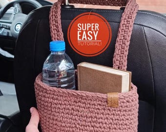 Schema per cestino all'uncinetto per auto: PDF per decorazioni boho per auto, graziosi accessori per auto, cestino per la spazzatura, cestino per la spazzatura per auto (download digitale)