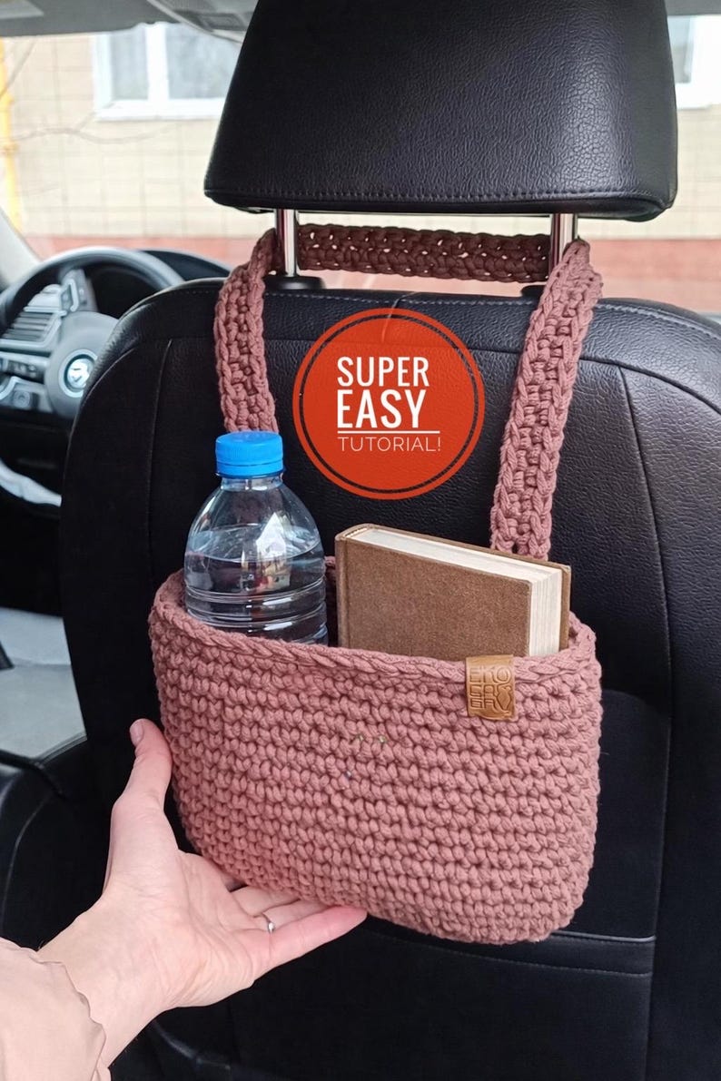 Crochet Car Korb Muster: Boho Auto Dekor PDF, süßes Auto Zubehör, Mülleimer, Mülleimer (Digitaler Download) Bild 1