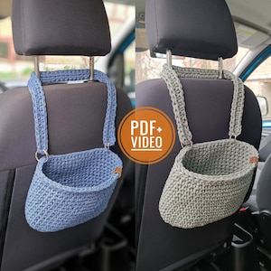 CROCHET PATTERN cute car accessories, Trash can, Crochet car basket, Car garbage can