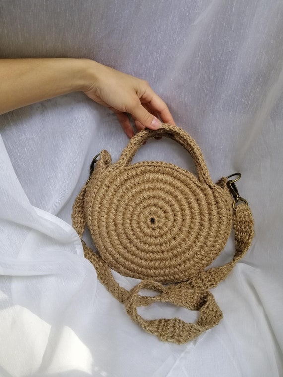Natural jute round bag Crochet Beach bag Crochet boho bag Jute bag Scandinavian style Handmade gift