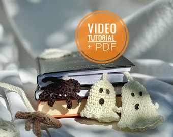 Halloween Niedliche Lesezeichen - Spinne & Geist häkeln (Video Anleitung + PDF-Muster)