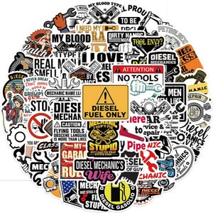 50pcs Diesel Mechanic Maintenance Worker Graffiti Stickers Pack Laptop Decals Car Bumper Skateboard Sticker Decoration