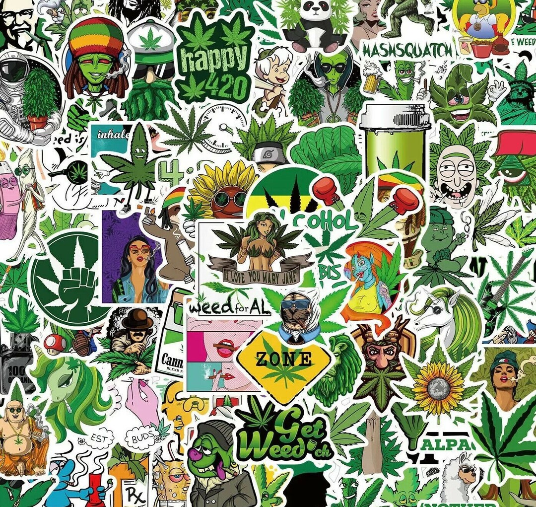 50/100pcs Funny Weed Stickers Green Sticker Decal for Laptop Computer ...