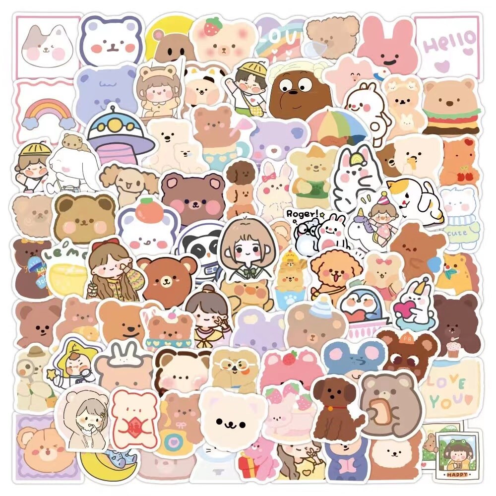 100pcs Cute Animal Stickers Pack For Children Kids Babies Bear Cartoon Decal  Fun