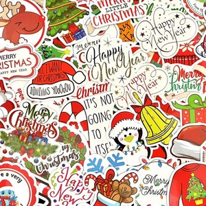 50 Uds Navidad X-mas Noel Santa Claus vacaciones naturaleza pegatinas para exteriores paquete temático decorativo portátil arte hogar pared habitación caja de regalo