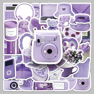 50pcs Lovely Purple Stickers Cute Random Daily Sickers Art Home Decorative Laptop Decals Travel Luggage, Notebook, Scrapbooking,