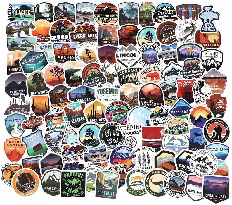 100-300pcs National Park Hiking Camping Traveling Stickers Pack ...