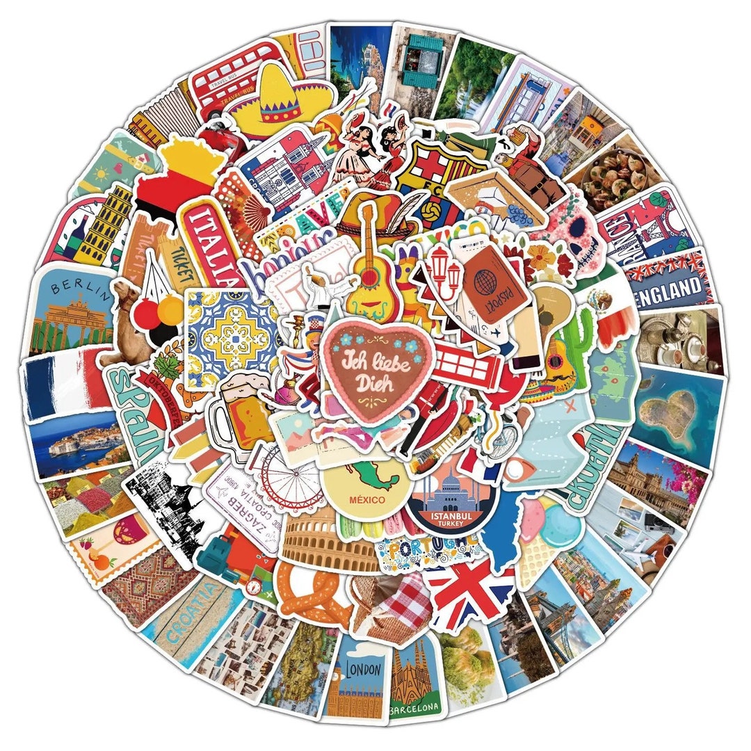 100pcs View Travel Tourism Architecture Worldwide Stickers Decor Laptop ...