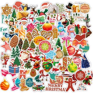 100 Uds. Pegatinas navideñas de Papá Noel, paquete de pegatinas para decorar la pared del hogar, caja de regalo, pegatinas para ordenador portátil