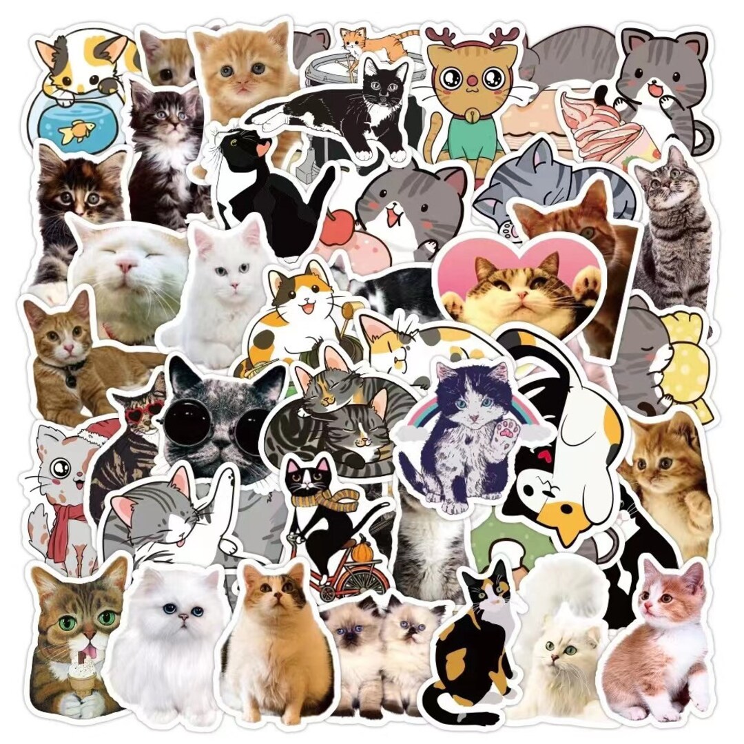 50pcs Cartoon Cats Stickers Cat Kitty Animals Funny Emoji Pack Laptop ...