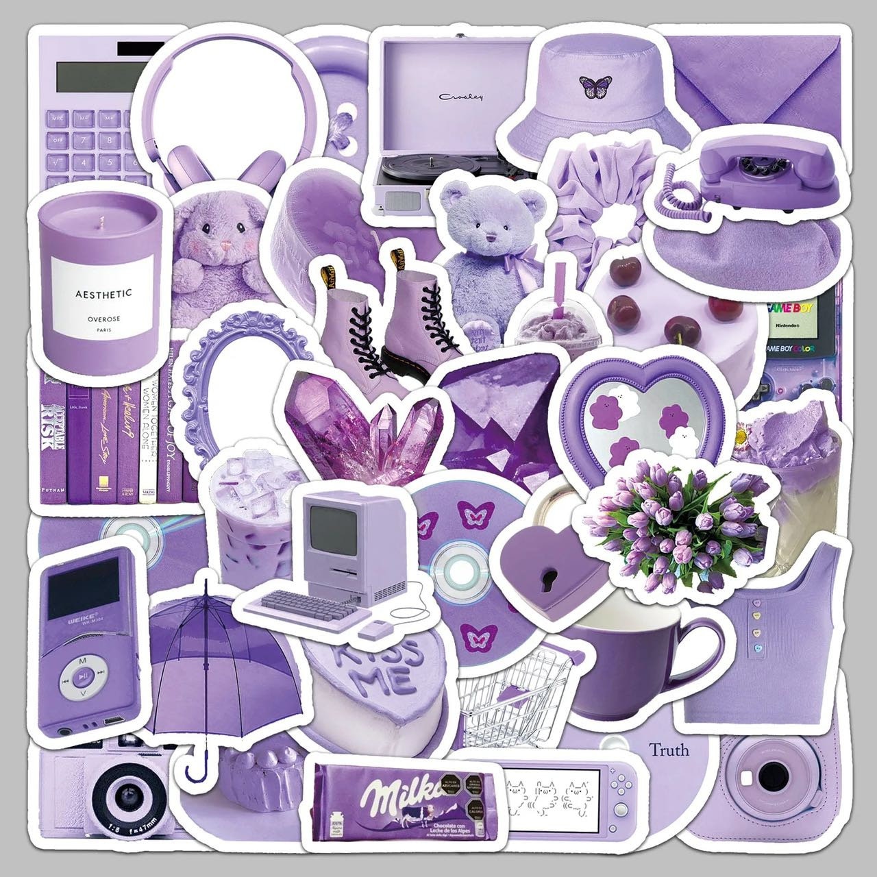 50pcs Lovely Purple Stickers Cute Random Daily Sickers Art Home ...
