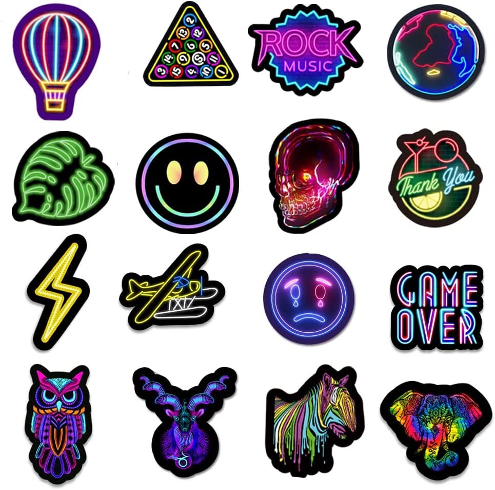 50pcs Neon Stickers Decoration Wall Home Decor Skateboard Laptop Guitar ...