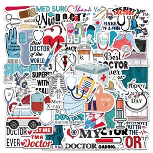 50pcs Occupational Doctor Stickers Nursing Sticker New Trendy Decals Decoration Notebook Diary Book Laptop Decals Room Art Decor Desk Table