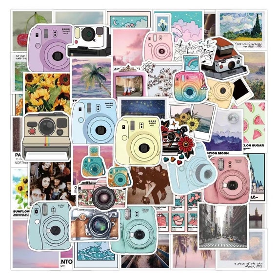 50pcs Camera Polaroid Landscape Stickers Pack Decorate for Room Wall Art  Home Decor Laptop Decals School Stuff Refrigerator Desk Table 