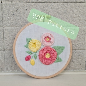 Roses embroidery pattern for beginner, DIY embroidery PDF pattern