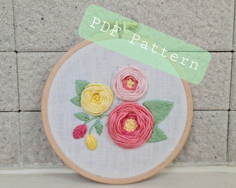 Roses embroidery pattern for beginner, DIY embroidery PDF pattern
