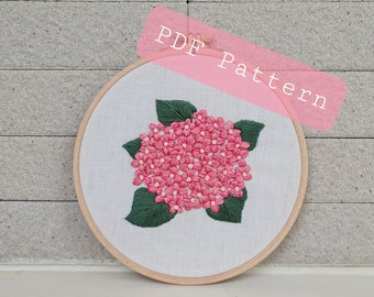 Hydrangea flower pattern for embroidery, DIY embroidery PDF pattern