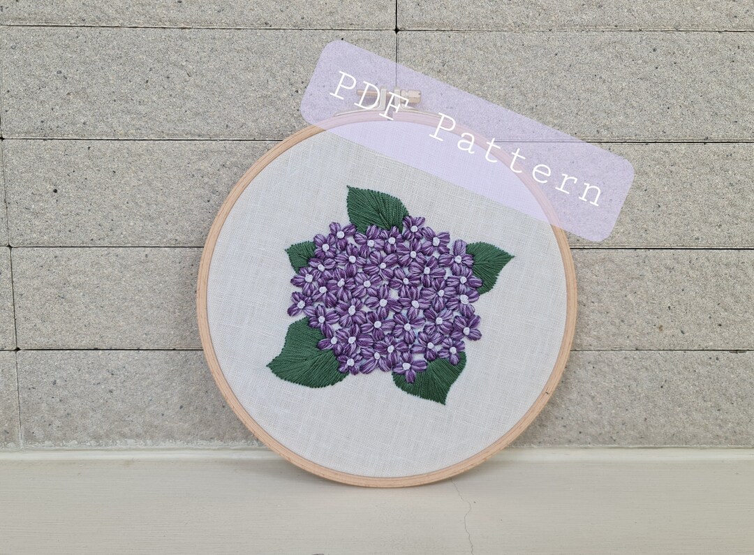 Purple Hydrangea Flower Pattern for Embroidery, DIY Embroidery PDF ...