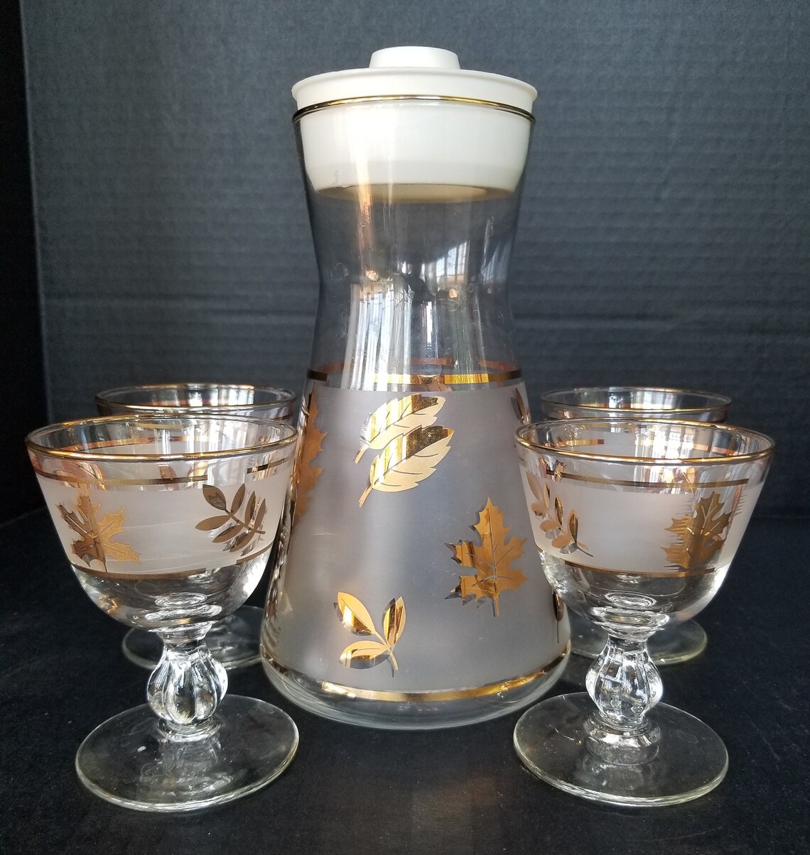 Libbey Golden Foliage Cordial Glasses and Carafe Etsy