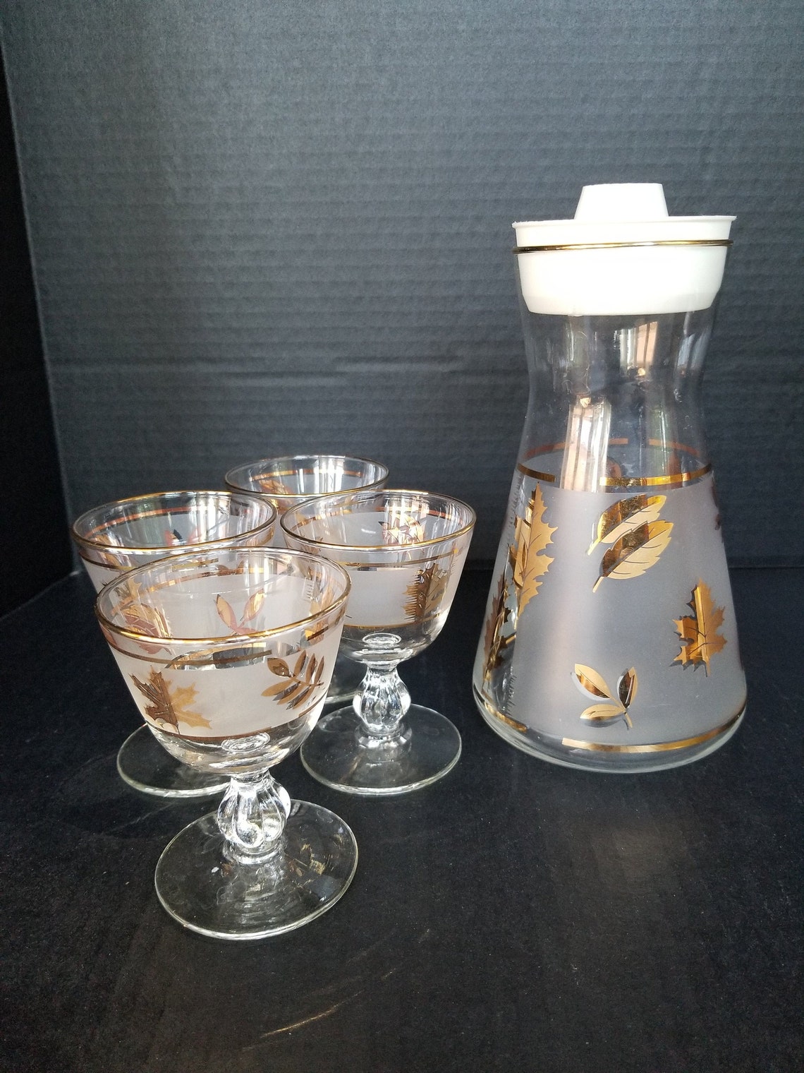 Libbey Golden Foliage Cordial Glasses and Carafe Etsy
