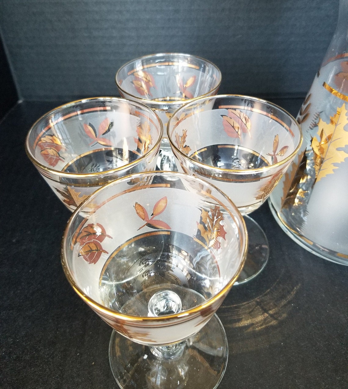Libbey Golden Foliage Cordial Glasses and Carafe Etsy