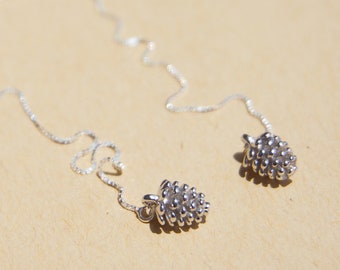 Dainty Pinecone Threader Earrings| 925 Sterling Silver Threader Earrings| Tiny Pine Cone Earrings| Mini Pinecone Nature Jewelry| Fall Winter