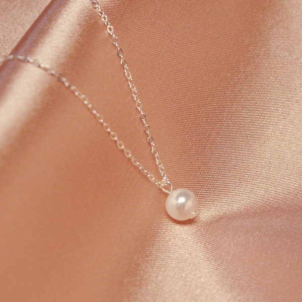 Pearl Sterling Silver Necklace| Minimal Pearl Necklace| Dainty Silver Gold Necklace| Elegant simple Necklace| June Birthstone Gift for Her