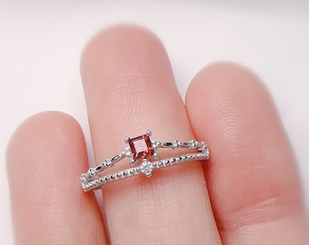 Dainty Garnet Ring| Square Garnet Engagement ring| Red Stone Ring| January Birthstone Ring| Gemstone Ring Sterling Silver| Natural Garnet