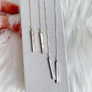 Mother of Pearl Tiny Bar Earring| Simple Long Stick Sterling Silver Gold Plated Threader Earrings| Square Bar Long Earring| Gift for Her