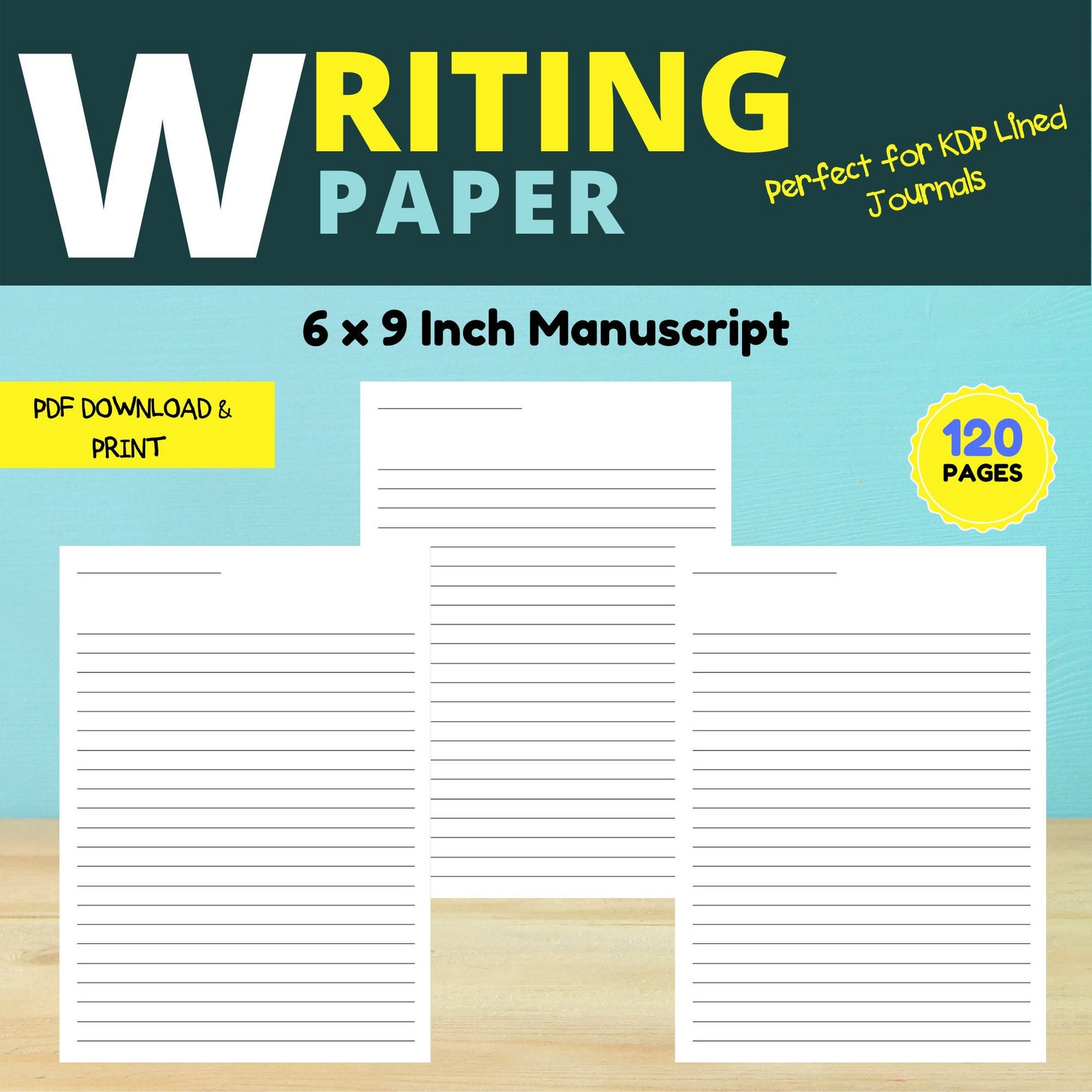 6 x 9 120 Page Lined Paper Manuscript for KDP Journal and Etsy