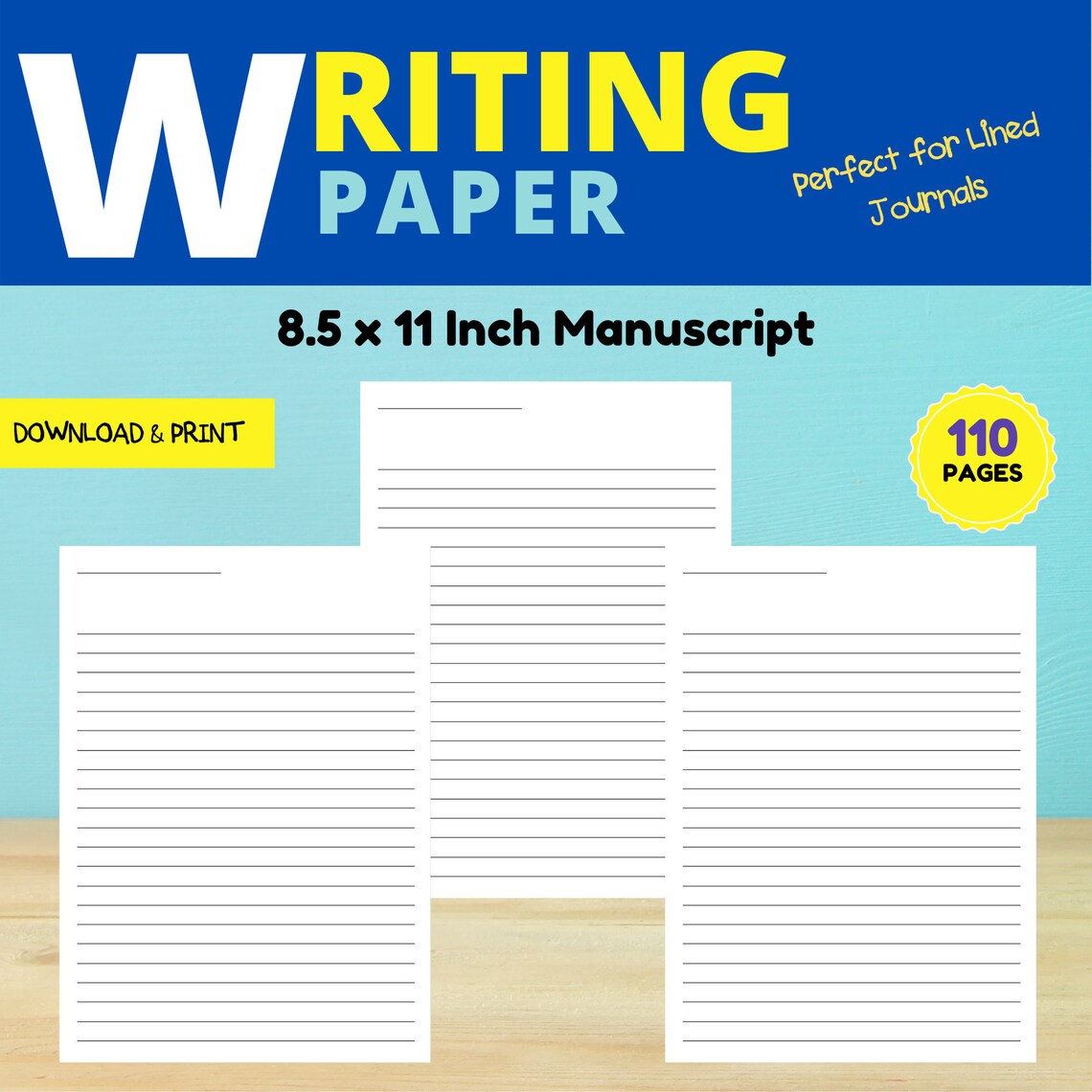 8.5 x 11 inch 110 Page Lined Paper Manuscript for KDP Journal Etsy