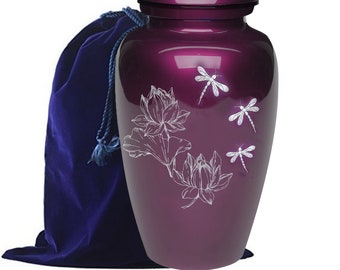 Classic Mother Of Pearl Dragonfly Adult Cremation Urn for Ashes, Metal Urn for Human Ashes, Beautiful Funeral Urn with Urn Bag