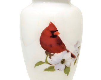 Cardinal & Blooming Vine Urn – Handcrafted Aluminum Adult Cremation Urn