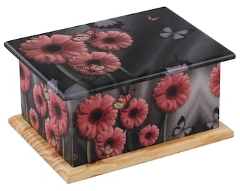 EXCLUSIVE Wooden Floral Butterfly Adult Cremation Urn for Ashes