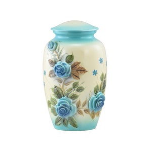 Handcrafted Blue Rose Sculpture Urn, Adult Cremation Urn for Human Ashes, Velvet Bag included