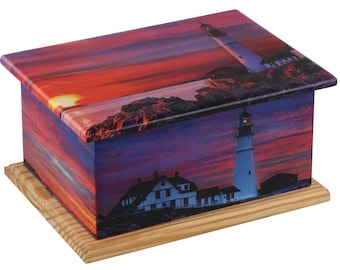 EXCLUSIVE Wooden Lighthouse at Sunset Adult Cremation Urn for Ashes