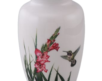 White Hummingbird Adult Urn for Ashes – Hand-Finished Aluminum
