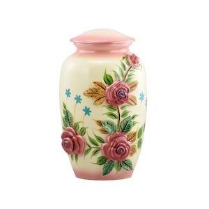 Handcrafted Pink Rose Sculpture Urn, Adult Cremation Urn for Human Ashes, Velvet Bag included